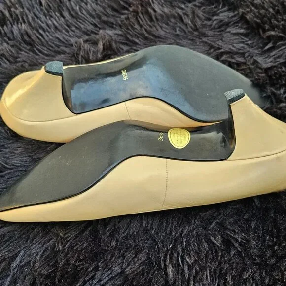 YSL Paris Women Heel Sandal Beige Leather Upper Shoes Saint Laurent Size 36.5 - Picture 7 of 11